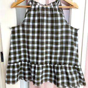 CLOTH & STONE sleeveless top - olive green check